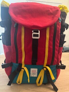 Topo Designs Mountain Daypack 28L - Original Colorway - Red w/ Teal Bottom